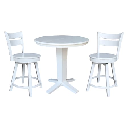 International Concepts 36 in. Solid Wood Round Extension Dining Table with 2 Counter Height Stools K08-36RXT-23-S800SW2